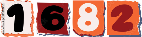 1682 Retro torn paper number Design art