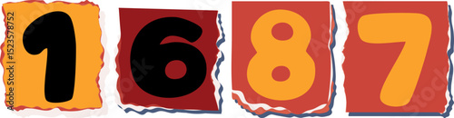 1687 Retro torn paper number Design art