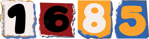 1685 Retro torn paper number Design art