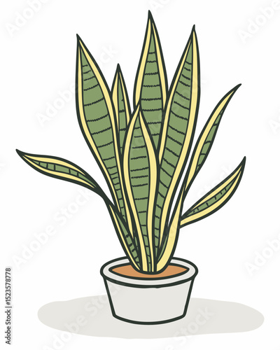 Charming Snake Plant Illustration A Simple Drawing of a Snake Plant in a Pot