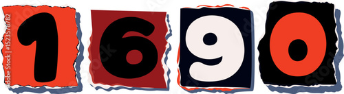 1690 Retro torn paper number Design art