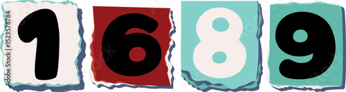 1689 Retro torn paper number Design art
