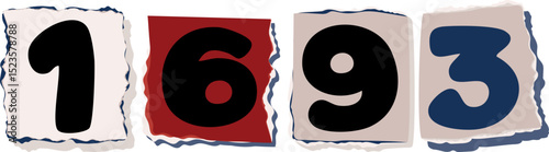 1693 Retro torn paper number Design art