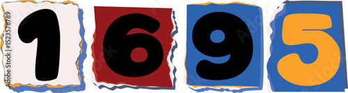 1695 Retro torn paper number Design art