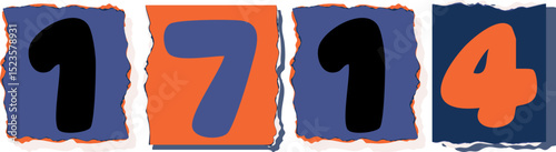 1714 Retro torn paper number Design art