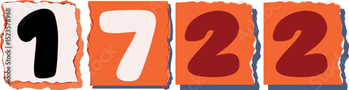 1722 Retro torn paper number Design art