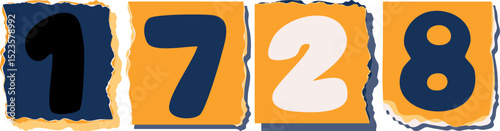 1728 Retro torn paper number Design art