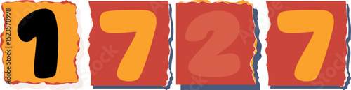 1727 Retro torn paper number Design art