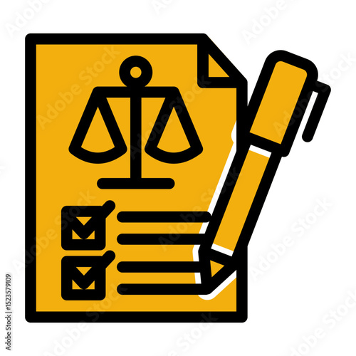 An icon representing a legal document, symbolizing contracts, agreements, and official paperwork. Ideal for law firms, notaries, and administrative use. (Solid Color Outline Style)