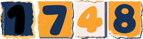 1748 Retro torn paper number Design art