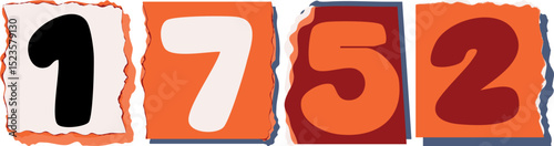 1752 Retro torn paper number Design art