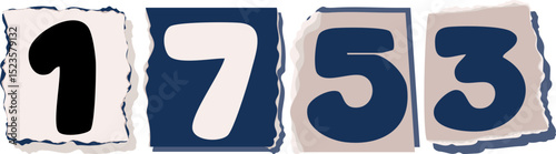 1753 Retro torn paper number Design art