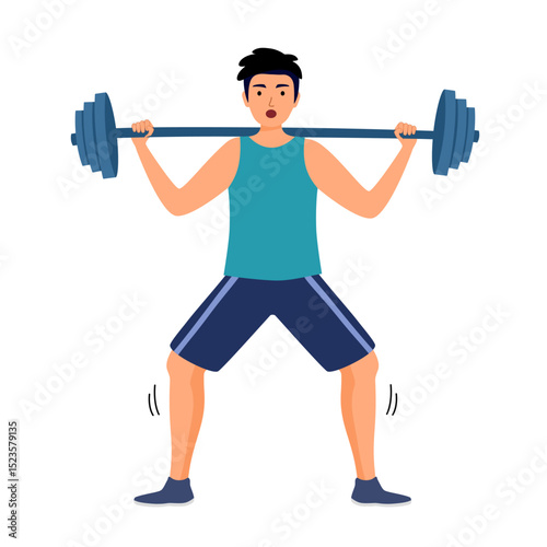 Man doing barbell shoulder press exercise in flat design.