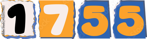 1755 Retro torn paper number Design art