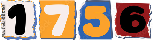 1756 Retro torn paper number Design art