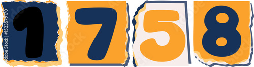 1758 Retro torn paper number Design art