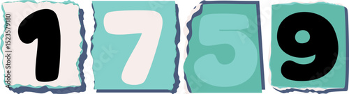 1759 Retro torn paper number Design art