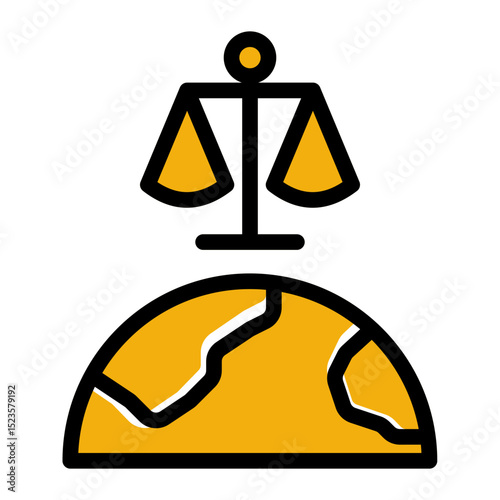 An icon symbolizing international law, representing global justice, treaties, and diplomacy. Perfect for NGOs, legal organizations, and international relations. (Solid Color Outline Style)