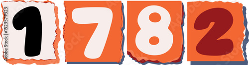 1782 Retro torn paper number Design art