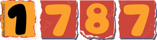 1787 Retro torn paper number Design art