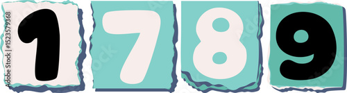1789 Retro torn paper number Design art
