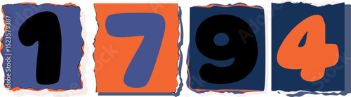 1794 Retro torn paper number Design art