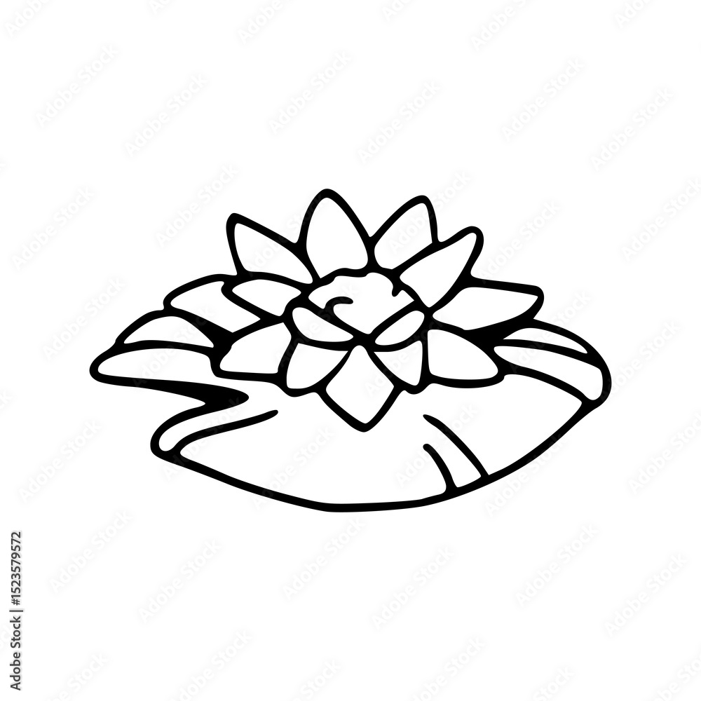 Naklejka premium elegant lotus flower on lily pad line art