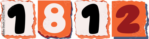 1812 Retro torn paper number Design art
