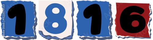1816 Retro torn paper number Design art