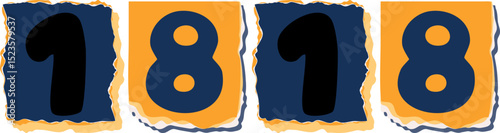 1818 Retro torn paper number Design art