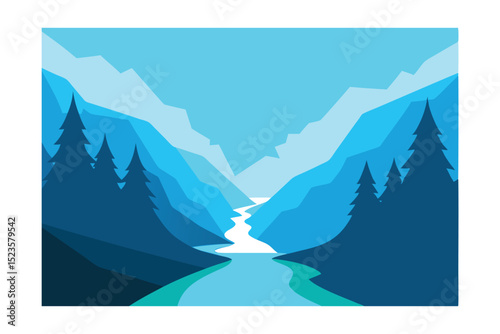 Serene Blue Mountain River Landscape A Breathtaking Vista of Nature's Majesty