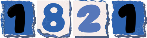 1821 Retro torn paper number Design art