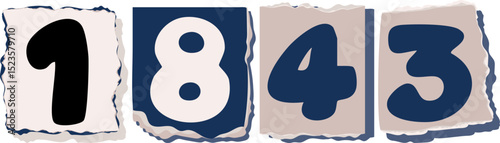 1843 Retro torn paper number Design art