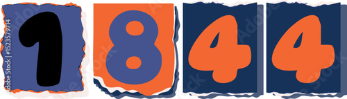 1844 Retro torn paper number Design art