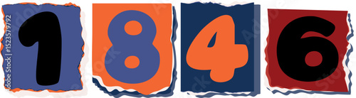 1846 Retro torn paper number Design art