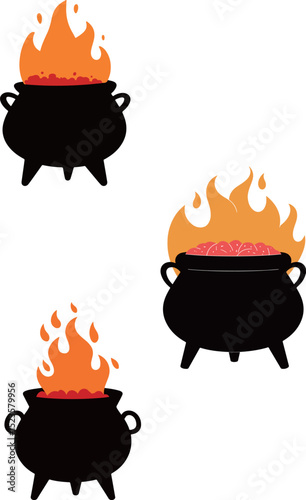 Three Witch's Cauldrons with Bubbling Brew