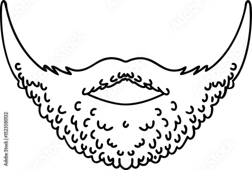 Outlined thick beard and mustache illustration facial hair, curly whiskers and full beard outline drawing