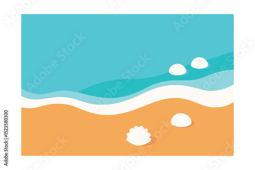 Serene Beach Scene Calm Ocean Waves, Sandy Shores, and Seashells