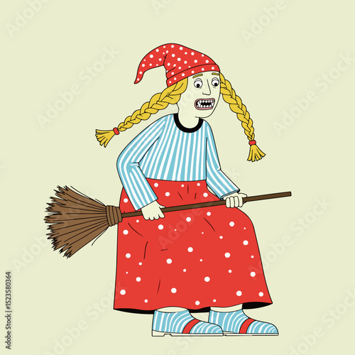 Cartoon Witch on a Broomstick