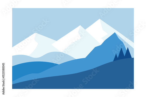 Serene Blue Mountain Landscape A Minimalist Illustration of Majestic Peaks