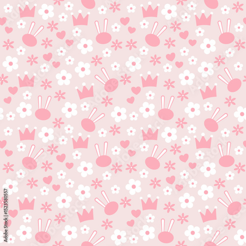 Wallpaper Mural Cute Bunny and Floral Seamless Pattern with Pink Crowns – Girly Vector Background for Kids Torontodigital.ca