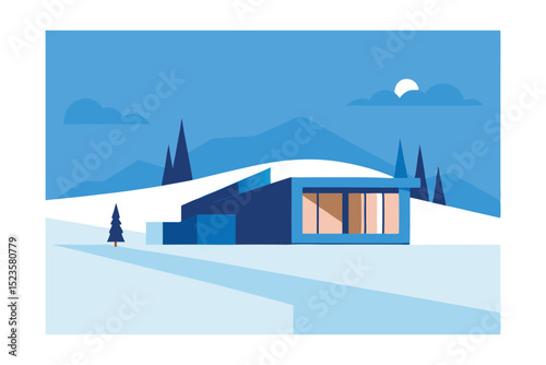 Modern Mountainside Home Minimalist Architecture Design in Snowy Landscape