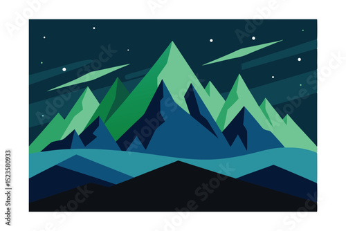 Majestic Mountain Range at Night A Serene Landscape Illustration