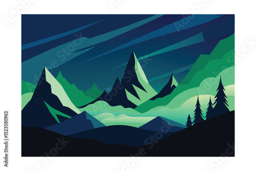 Enchanted Mountain Range A Nighttime Landscape Illustration