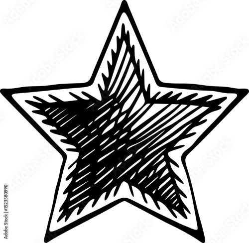 Hand drawn scribbled star outline black sketch doodle, abstract artistic shape, playful decoration, graphic element