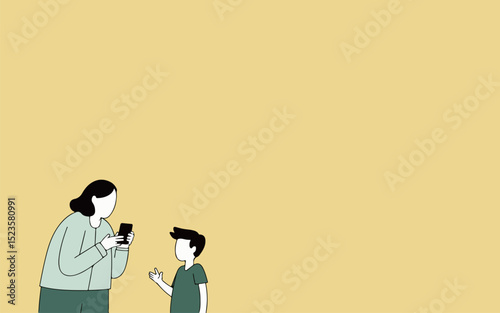 Mother using phone with child