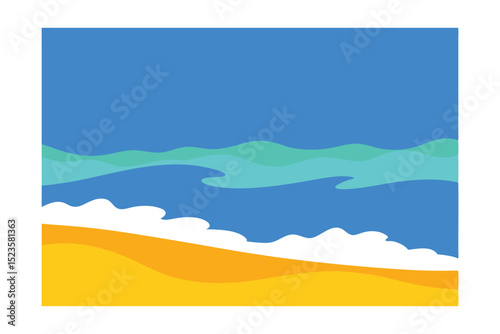 Serene Coastal Scene Beach, Ocean Waves, and Sunny Sands Illustration
