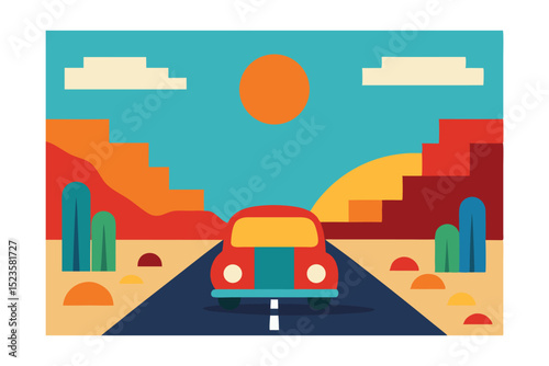 Retro Road Trip Desert Adventure Illustration