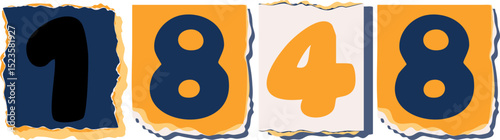 1848 Retro torn paper number Design art