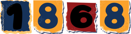1868 Retro torn paper number Design art